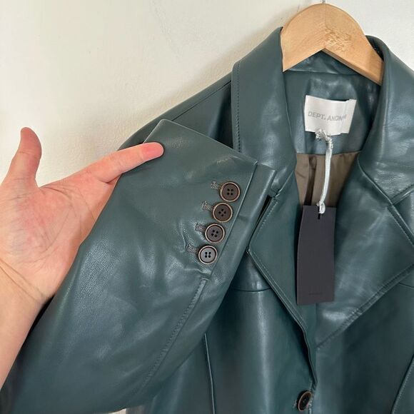 DEPT. ANONYM Women’s Forest Evergreen Vegan Leather Pinch Pleat Trench Coat - Picture 8 of 16